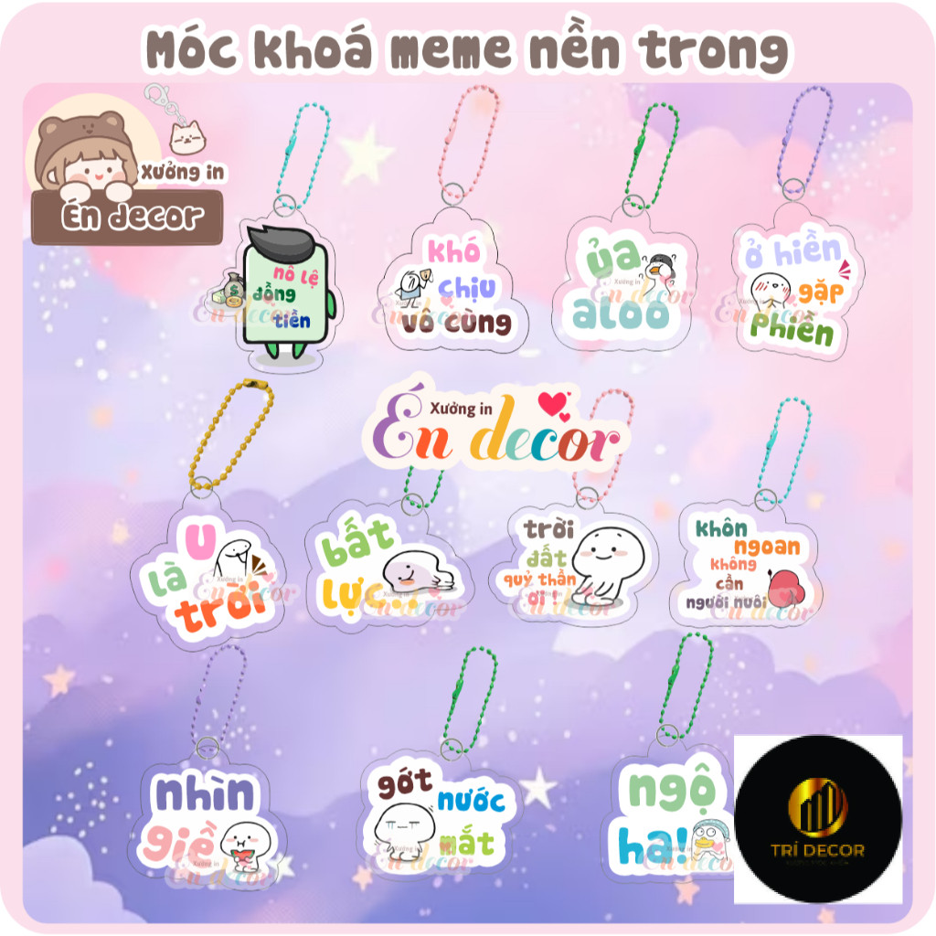 Móc khoá meme vui nhộn nền trong - Én decor