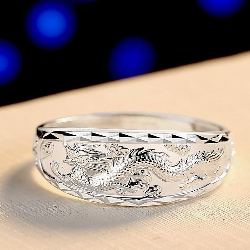 [Bộ sưu tập của 1040 người] Nhẫn bạc nguyên chất 999 Rồng và Phượng Nhẫn bạc Sterling Nhẫn cưới mở N