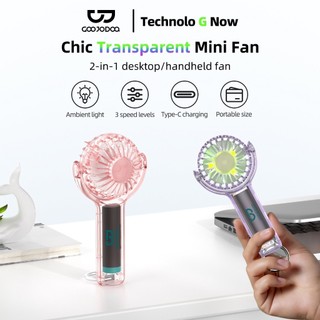  Quạt cầm tay mini GOOJODOQ trong suốt có đèn LED sạc USB di động quạt mini Kipas 
