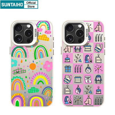 Suntaiho Thẩm Mỹ Hoạt Hình Dễ Thương Họa Tiết Graffiti Trong Suốt Mờ Dành Cho Iphone 16 15 14 13 12 11 Pro Max IMD TPU Silicon Cao Cấp Chống Sốc Ốp điện thoại