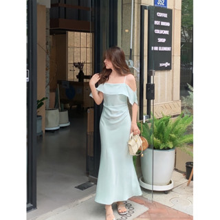  Váy lụa hai dây dáng dài vai trễ sang trọng #24681 