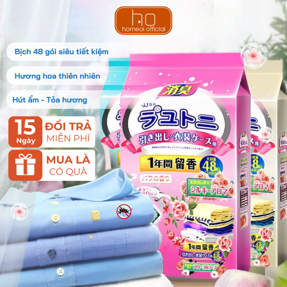 Bịch 48 Túi Thơm Hút Ẩm, Long Não Hương Hoa Thiên Nhiên, Để Tủ Quần Áo Chống Ẩm Mốc, Nồm