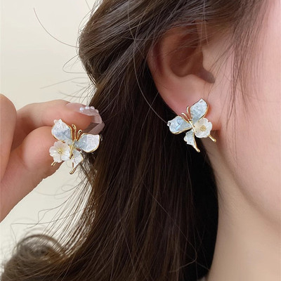 Pinkdudu Nhỏ Tươi Màu Xanh Bông Tai Bướm Nữ Tính Khí Đa Năng Cao Cấp Phụ Kiện Hoa PD1982