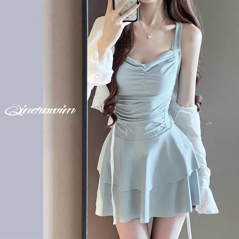 Đồ bơi ba lê một mảnh màu trơn Đồ bơi kỳ nghỉ xếp ly dễ thương | BigBuy360 - bigbuy360.vn