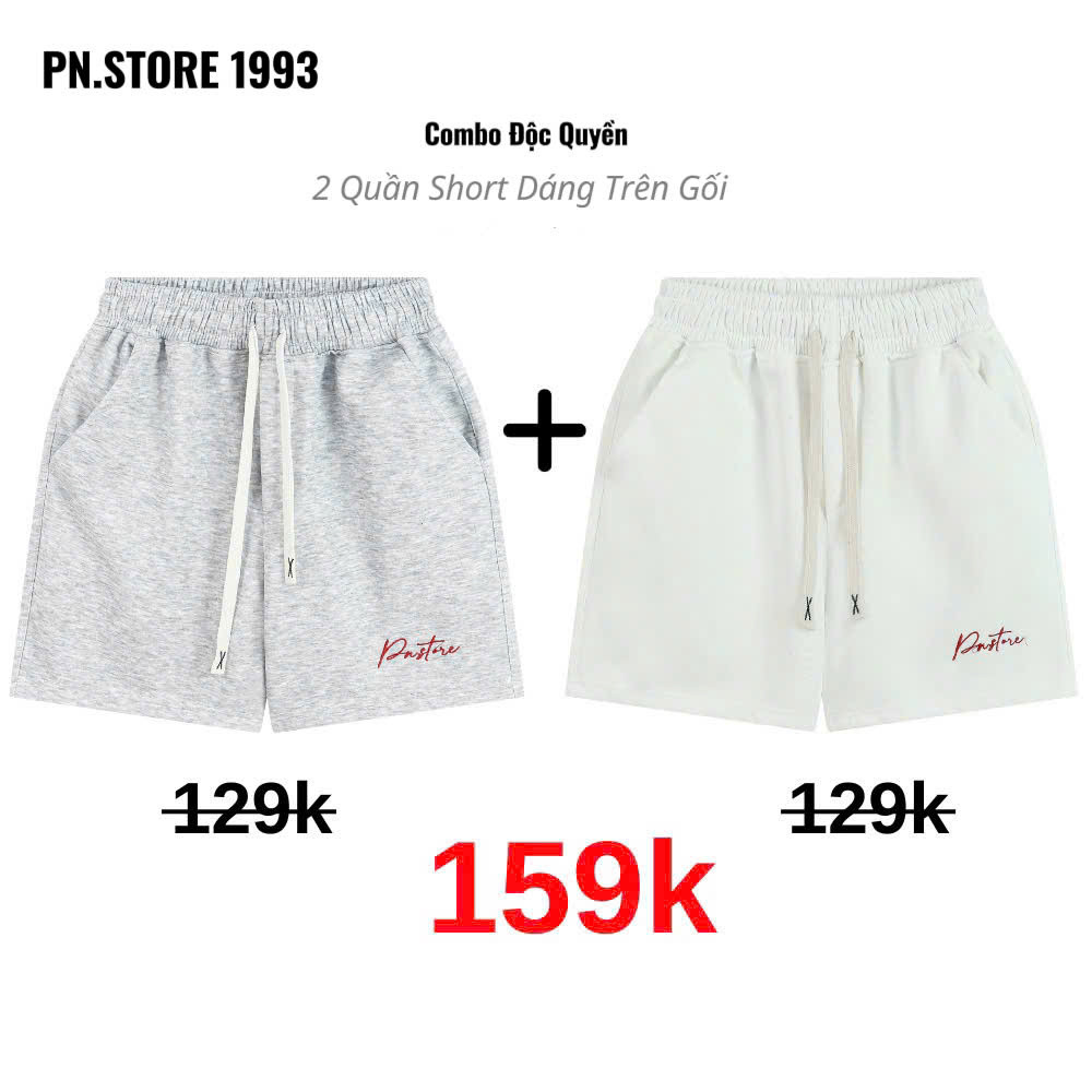 Combo 2 Quần Short Nam Thêu Chữ PN.Store (1993) - Chất Nỉ 2 Da, Dáng Trên Gối, Không Bai Xù