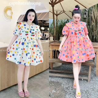 [ mẹ Bầu bon chen được ] Đầm nữ babydoll lụa phối chery xinh xắn, dễ thương với 2 tone màu xinh capnhatxuhuong