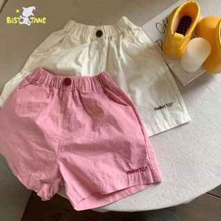 Quần short bé gái mùa hè phong cách mới bé gái thêu chữ quần short trẻ em mùa hè năm điểm quần trẻ em quần nóng