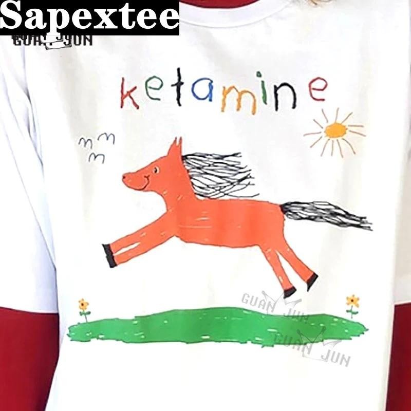 KETAMINE Vintage Áo Ngựa Y2k Graphic Tee Áo Thun Quá Khổ Cho Nữ Quần Áo Harajuku Retro Áo Phông
