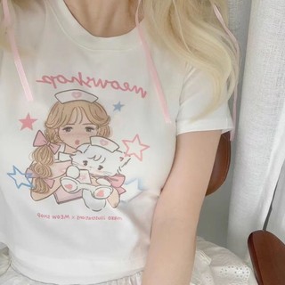Áo thun ngắn tay màu trắng nữ sinh viên mùa hè dáng rộng Hot Girl Áo ngắn nữ