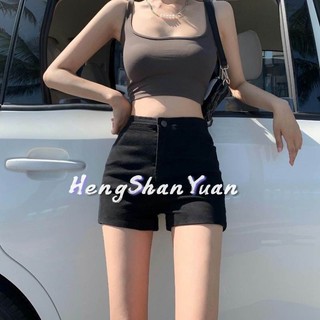 Heng Shan Yuan Nữ Quần short cạp cao phong cách Hàn Quốc co giãn cao giảm béo quần short denim bó sát