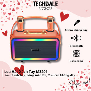 Loa Bluetooth Karaoke M3201 không dây công suất lớn kèm 2 mic không dây Led RGB nháy theo nhạc- REMI OFFICIAL