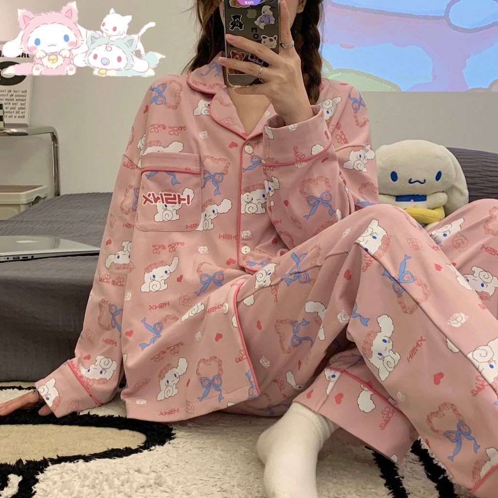 Mùa Xuân Thu 2024 Mới Sanrio Cinnamoroll Bộ Đồ Ngủ Dài Tay Mẫu Nữ Ve Áo Cardigan Hoạt Hình Ngọt Ngào Và Dễ Thương Bộ Đồ Gia Đình [RAIN]