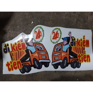 Tem decal 24h đi kiemtien dán trang trí xe ô tô , Tem stickers kèm chữ 24h đi kiem tien