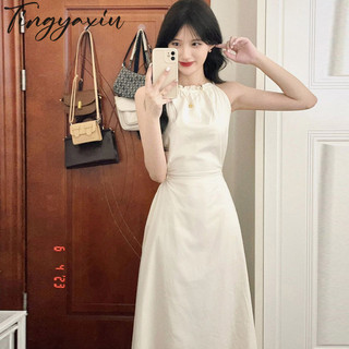 Tingyaxiu Nữ Rỗng Không Tay Dây Sling Dress Backless Ren-Up Phong Cách Nhẹ Nhàng Đầm Dài