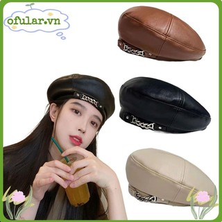 Ofular mũ beret da pu màu trơn thời trang thu đông cho nữ
