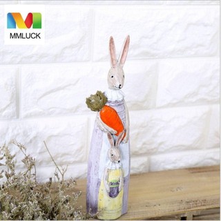 Mmluck cặp đôi thỏ điêu khắc, tượng thỏ phục sinh dễ thương mộc mạc, thỏ phục sinh thanh lịch hoạt hình thỏ nhựa trang trí máy tính để bàn