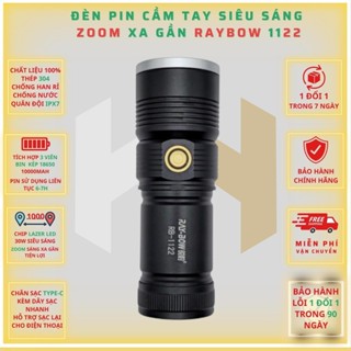  Đèn pin cầm tay RAY BOW 1122 chiếu xa 600m-1000m có ZOOM xa gần chống nước sạc ngược cho điện thoại 