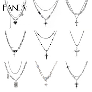 FANDY Vòng cổ Mạ Bạc Nhiều Lớp unisex y2k Phong Cách hip hop