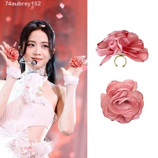 Nhẫn hoa AUBREYB Jisoo, Phụ kiện trang sức phong cách Hàn Quốc Nhẫn mở hoa Jisoo, Dance Finger Prop Shake Flower Prop Mở vải có thể điều chỉnh Nhẫn hoa nữ