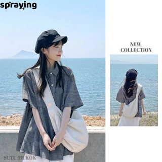 Phun Áo sơ mi nữ tay ngắn in hình thời trang Carroll phong cách Hàn Quốc