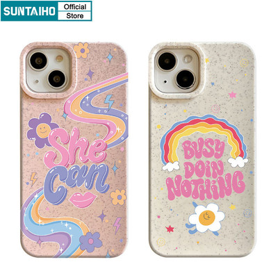 Suntaiho Ngộ nghĩnh Dễ Thương Vỏ Điện Thoại Họa Tiết Tiếng Anh Cầu Vồng Cho Iphone 15 14 12 13 11 Pro Max IP 7 8 Plus Iphon X Xs XR Xs Max Silicone Mềm Cao Cấp Chống Sốc Ốp Lưng