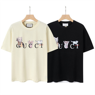 Xu Hướng Cổ Điển 6G68U Cặp Đôi Áo Phông Cotton Thời Trang CAT Chữ Jogger Thoải Mái Áo Tay Ngắn Plus Kích Thước Unisex