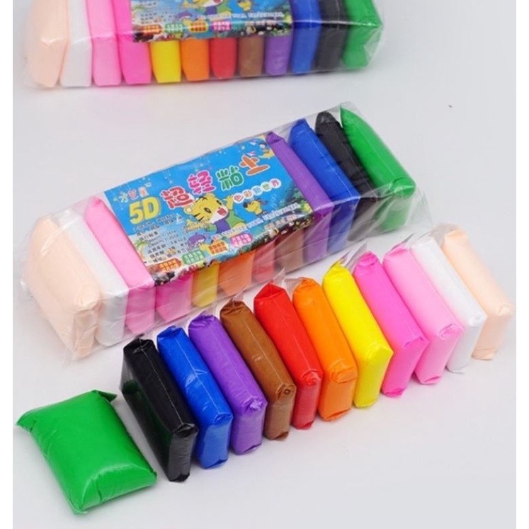 túi 12 gói đất nặn tự khô đủ màu siêu nhẹ, không độc hại