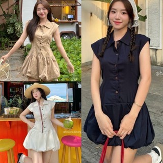 Set Váy Sơ Mi Tay Hến Dáng Bí Phồng Xoè Ngắn Kèm Quần Rời Đầm Nữ Xoè Khuy cài tôn dáng đi Chơi Dự Tiệc Hàn Quốc