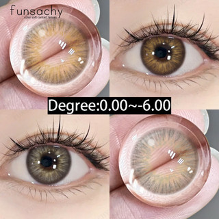 Funsachy 2 Ống kính tiếp xúc màu cận thị Hàn Quốc với độ mềm mại Mỹ phẩm tự nhiên Ống kính học sinh màu xanh