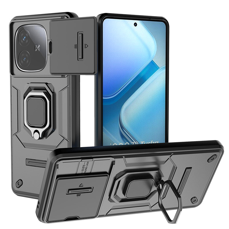 Ốp Lưng Cho IQOO Z9 Turbo Giá Đỡ Vòng Chống Sốc Armor Camera Thanh Trượt Bao Dành Cho VIVO IQOO Z9 Turbo + Z9X 5G Ốp Lưng