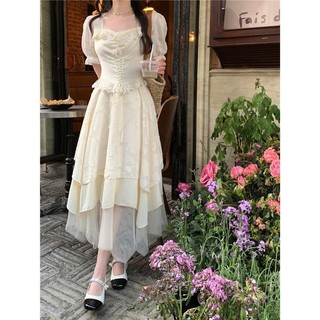 Váy Liền Công Chúa Ngắn Tay Cổ Vuông Kiểu Pháp Váy Dài Vừa Tôn Dáng Eo Thon Gọn Cảm Giác Thiết Kế Mẫu Mới Mùa Hè Cho Nữ