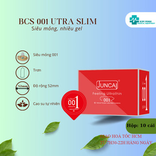 Bao cao su siêu mỏng Juncai 001 Ultra Slim hộp 10 cái size 52mm