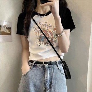 Áo baby tee Áo Thun ôm body Áo y2k Áo Thun Nữ Tay Ngắn Mùa Hè 2024 Phong Cách Mới Thời Trang Ôm Cổ Tròn Tay Raglan Ngắn