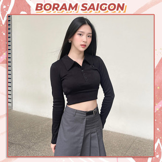 Áo polo tay dài bo gân cổ sơ mi boram sg