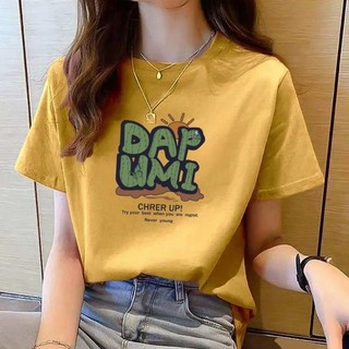Áo thun Cotton ngắn tay dáng rộng màu vàng thường ngày mùa hè dành cho nữ Áo thun ngắn tay in hình 2024 Áo thun cổ tròn phù hợp mới Top N3FG