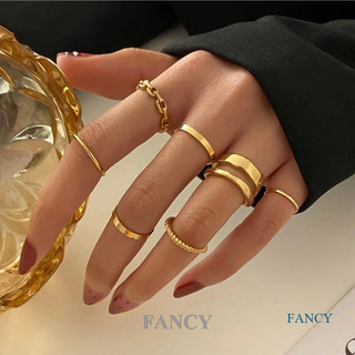 7 Chiếc Nhẫn Trang Sức Thời Trang Bộ Bán Chạy Kim Loại Rỗng Tròn Mở Nhẫn Nữ