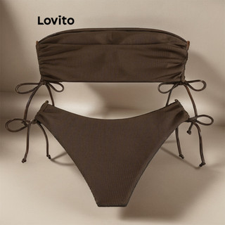 Lovito Bộ bikini ren trơn gợi cảm cho nữ LNL45044