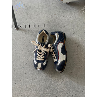 Dailou Retro Giày Thể Thao Màu Sắc Tương Phản Thu Đông Da Lông Vũ Giày Nữ