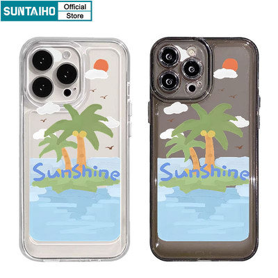 Suntaiho Thời Trang Thẩm Mỹ Đảo Cây Dừa Họa Tiết Ốp lưng Iphone 15 14 12 13 11 Pro Max IP 7 8 Plus Iphon X Xs XR Xs Max TPU Mềm Cao Cấp Chống Sốc Ốp Lưng