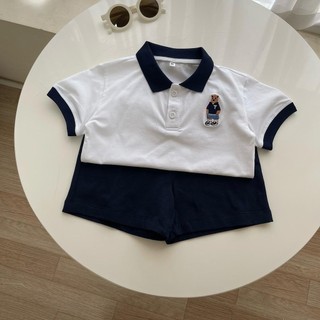  Set bộ polo cộc tay thêu gấu chất liệu cotton 2 chiều phối quần cotton da cá Hàn thoáng mát cho bé 8-25kg TB642