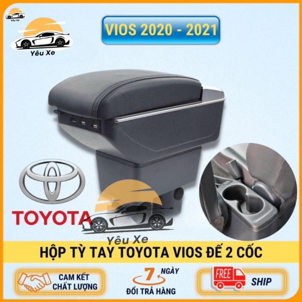 Hộp tỳ tay ô tô xe Toyota Vios cao cấp đời 2020-2022 (mẫu 2 chân cốc ) chuẩn 100% - có nhiều cổng us