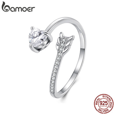 Bamoer 925 Sterling Sliver Mở Nhẫn Trái Tim Mũi Tên Trang Sức Thời Trang Quà Tặng Cho Nữ