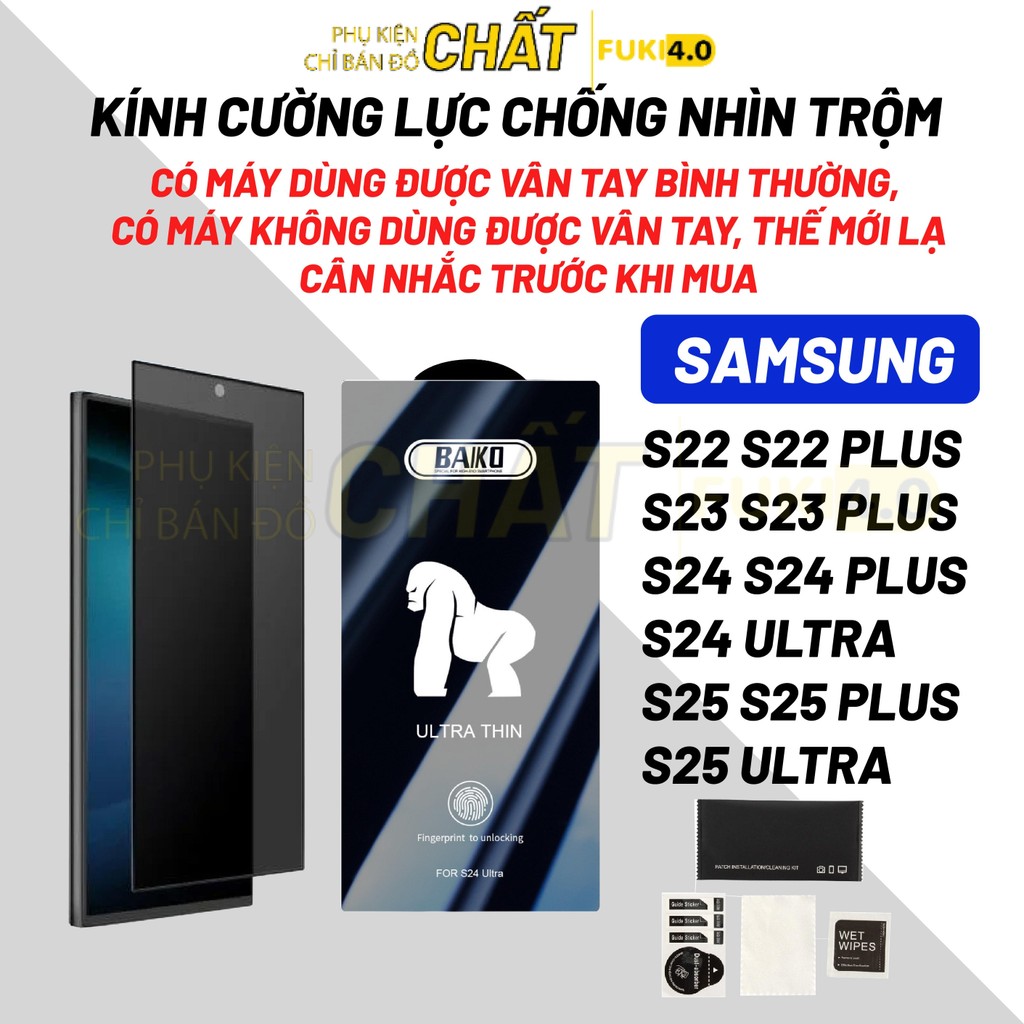 Cường lực Baiko chống nhìn trộm cho Samsung S25 Ultra s25+ s25 S24 Ultra s24 s24+ S23 S23+ S22 S22+