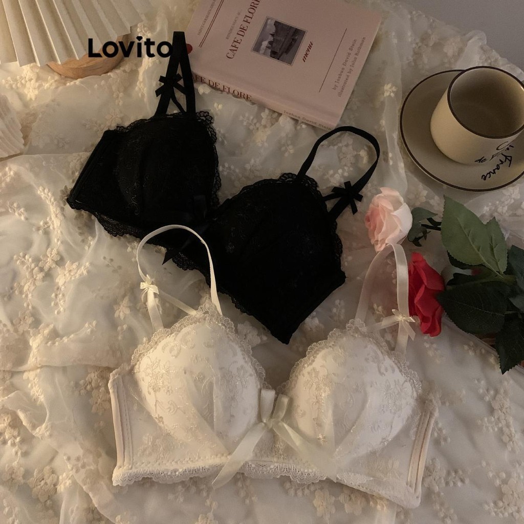 Lovito Áo lót ren nơ trơn gợi cảm cho nữ LNE50359 | BigBuy360 - bigbuy360.vn