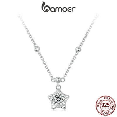 Bamoer 925 Sterling Sliver Vòng Cổ Moissanite Ánh Sáng Của Các Vì Sao 0.5CT Thiết Kế Trang Sức Hàng Ngày Ocassion Quà Tặng Cho Nữ Bé Gái