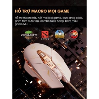 Chuột máy tính gaming INPHIC W5P màu trà sữa có dây silent LED RGB 4000 dpi cho máy tính