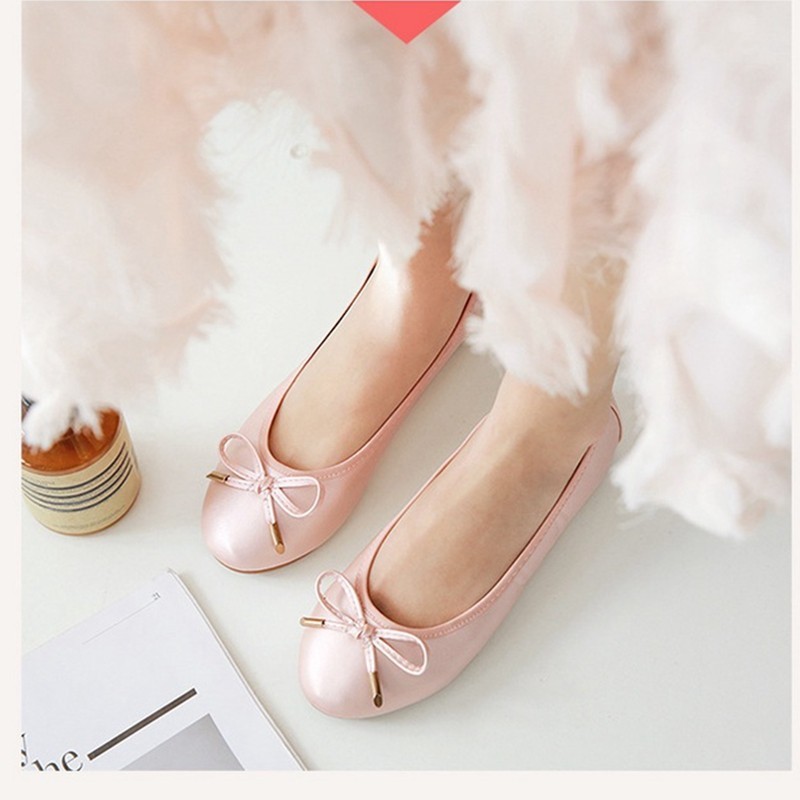 Giày Búp Bê Đế Bằng Đính Nơ Xinh Xắn Thời Trang Cho Nữ