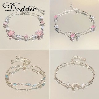Dodder Hồng Pha Lê Chuông Phong Lan Vòng Tay Nữ Trái Tim Hàn Quốc Bướm Vòng Tay Bạc Phụ Kiện Trang Sức