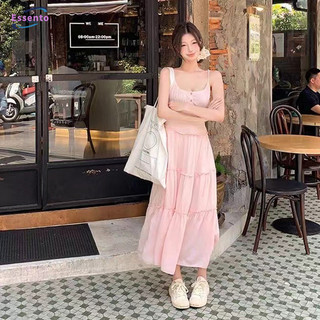 Essento Pháp ngọt ngào váy treo nữ váy eo giảm béo một đường váy dài dành cho nữ