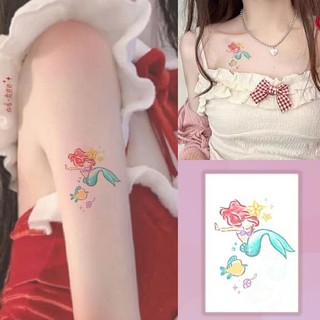 Biển sâu họa tiết nàng tiên cá hình xăm cô gái dễ thương xương đòn không thấm nước hình xăm dán kéo dài trong 7 ngày hình xăm giả tạm thời